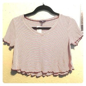 STRIPPED V NECK CROP TOP